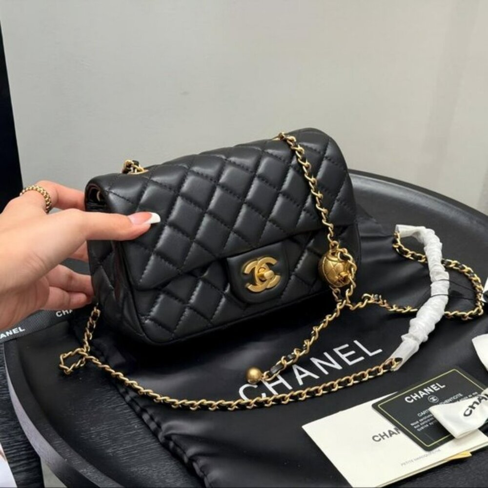 Chanel Mini Black Lambskin Rectangular Pearl Crus… - image 1